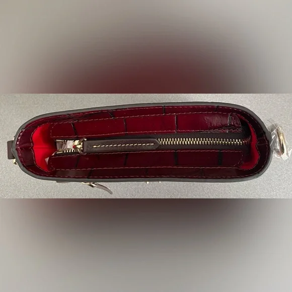 NWT…DOONEY AND BURKE CROC EMBOSSED LEATHER CROSSBODY HANDBAG IN BORDEAUX - Picture 5 of 14